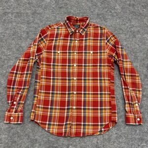 J CREW Shirt Mens Small Red Orange Plaid Button Up Pocket‎ Preppy Sporting Goods